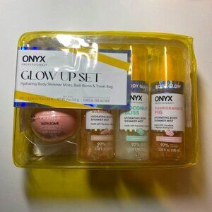ONYX Professional Glow Up Set: Shimmer Body Mists, Bath Bomb, and Travel Bag